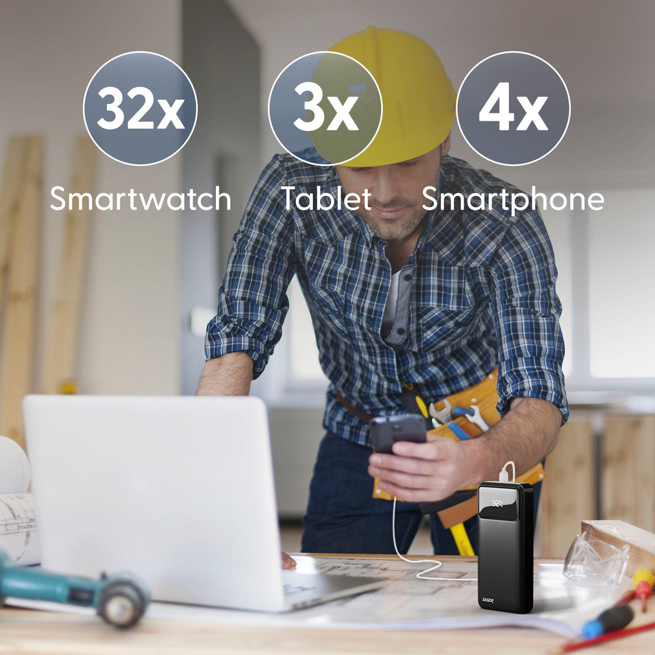 Laser 20000mAh Powerbank 18W PD with LED Indicator (Black)