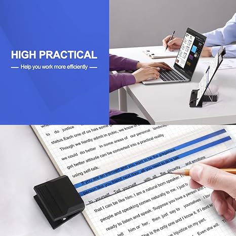 Desktop Document Holder Stand with 7 Adjustable Positions, Black Metal File Organizer Management Copyholder for Typing Speech Reading A4 Letter Music Book Tablet Office, with Paper Clip and Line Guide