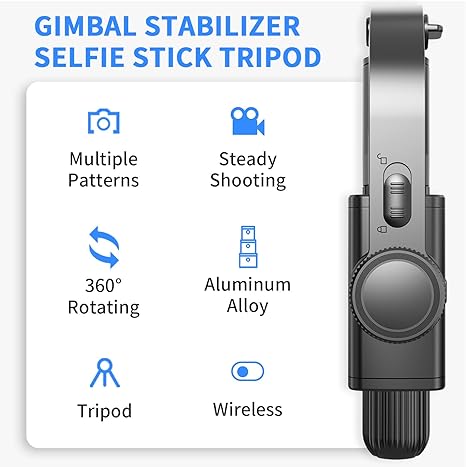 Gimbal Stabilizer for Smartphone ,with Retractable Selfie Stick and Tripod,1-Axis Multifunction Remote 360°Automatic Rotation, Auto Balance for iPhone/Android