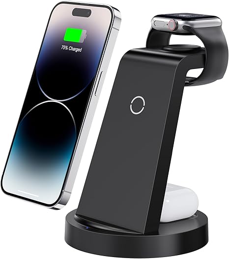 3 in 1 Charging Station for iPhone, Wireless Charger for iPhone 16e 16 15 14 13 12 11 X Pro Max & Apple Watch - Wireless Charging Station for AirPods 4 3 Pro