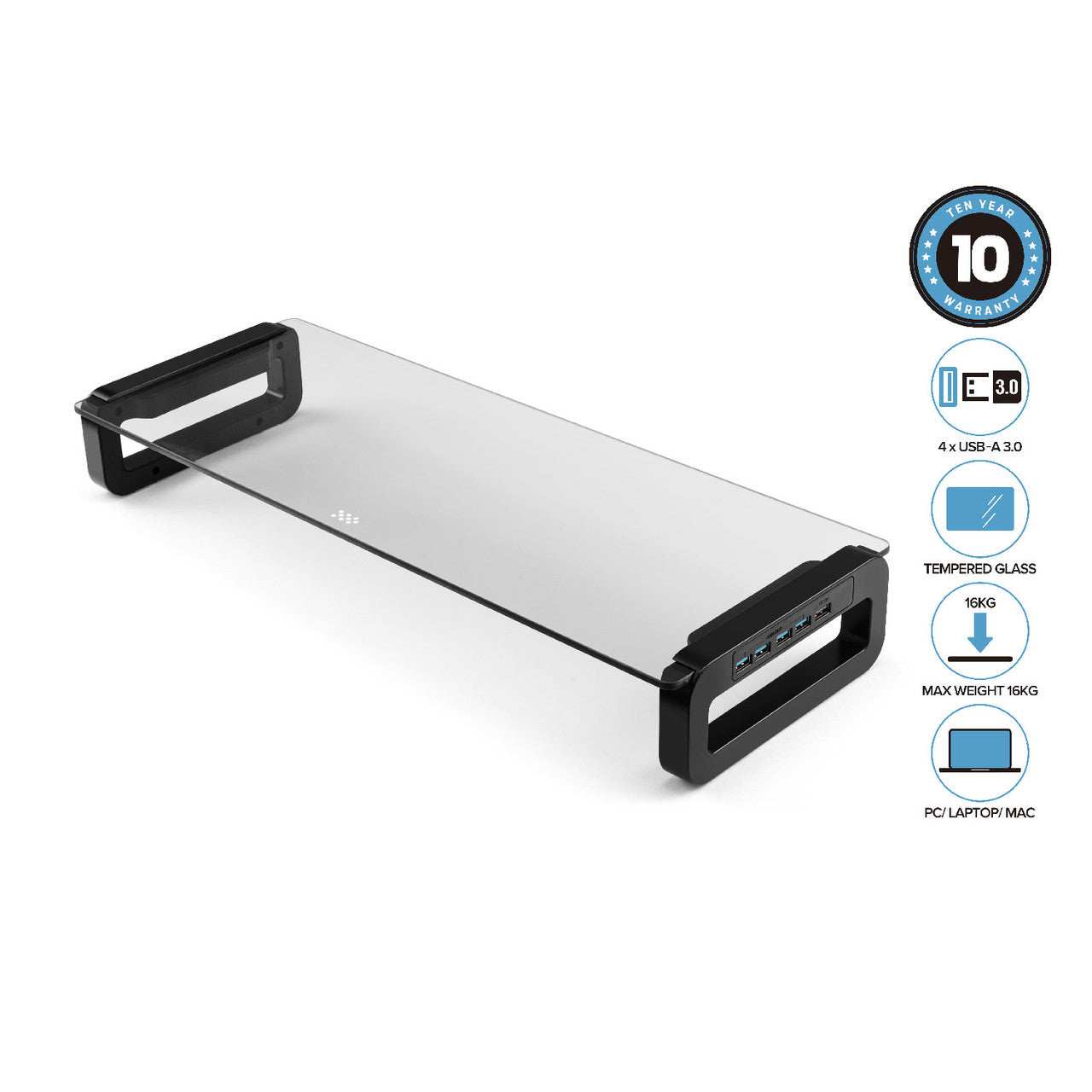 Laser Monitor Desk Stand with USB 3.0 Charging Hub (Black)