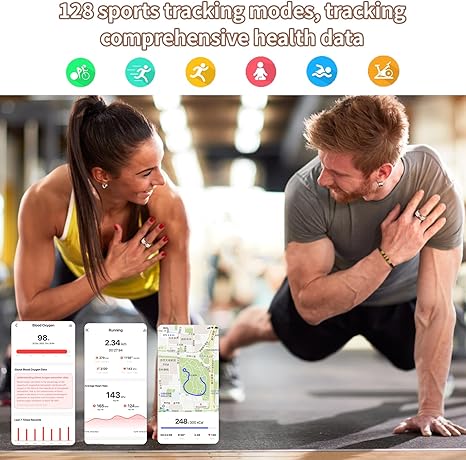 Smart Ring for Women & Men - Health & Fitness Tracker with Heart Rate, Blood Oxygen, Sleep Monitoring, 128 Sports Modes, IP68 Waterproof, Gesture Control, No Subscription Fees (7#)