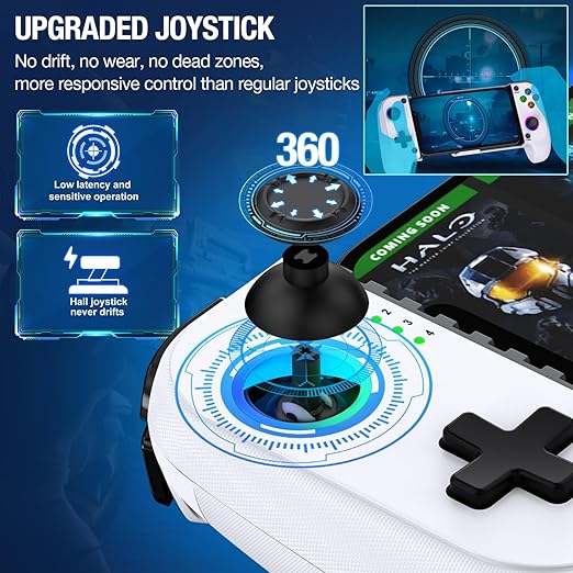 Mocagen Phone Controller for iPhone/Android Support Phone Case, Mobile Controller with Led Light, Upgraded Joysticks, Turbo, Thumb Grips Handheld Gaming Gamepad