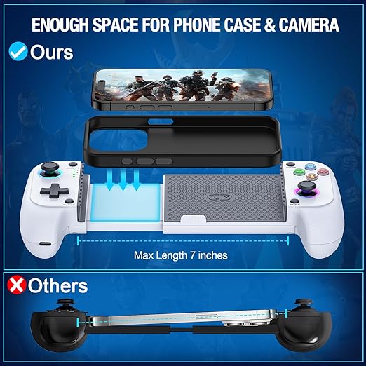 Mocagen Phone Controller for iPhone/Android Support Phone Case, Mobile Controller with Led Light, Upgraded Joysticks, Turbo, Thumb Grips Handheld Gaming Gamepad