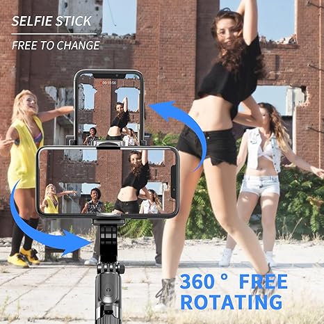 Gimbal Stabilizer for Smartphone ,with Retractable Selfie Stick and Tripod,1-Axis Multifunction Remote 360°Automatic Rotation, Auto Balance for iPhone/Android