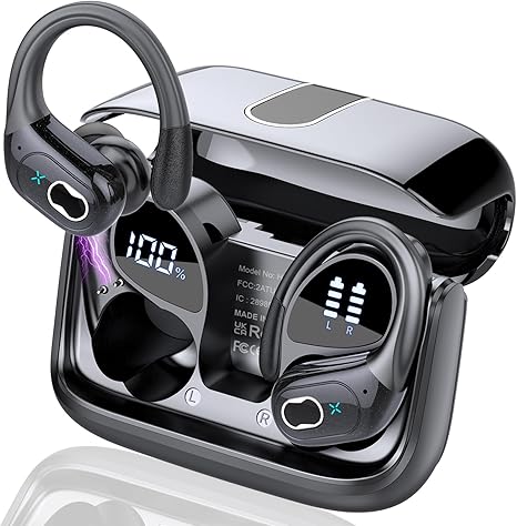 Wireless Earbuds 75hrs Bluetooth 5.4 Headphone Sport, 2025 Bluetooth Earbuds Stereo Deep Bass Over Ear Bud with Earhooks, ENC Noise Cancelling Mic, IPX7 Waterproof Earphone for Workout/Running