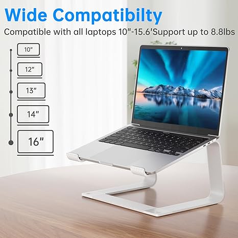 Laptop Stand for Desk Detachable Aluminum Computer Riser Portable Metal Notebook Holder Compatible with MacBook Air, Pro, Dell, HP, Lenovo and All 10-16" Laptops, Silver