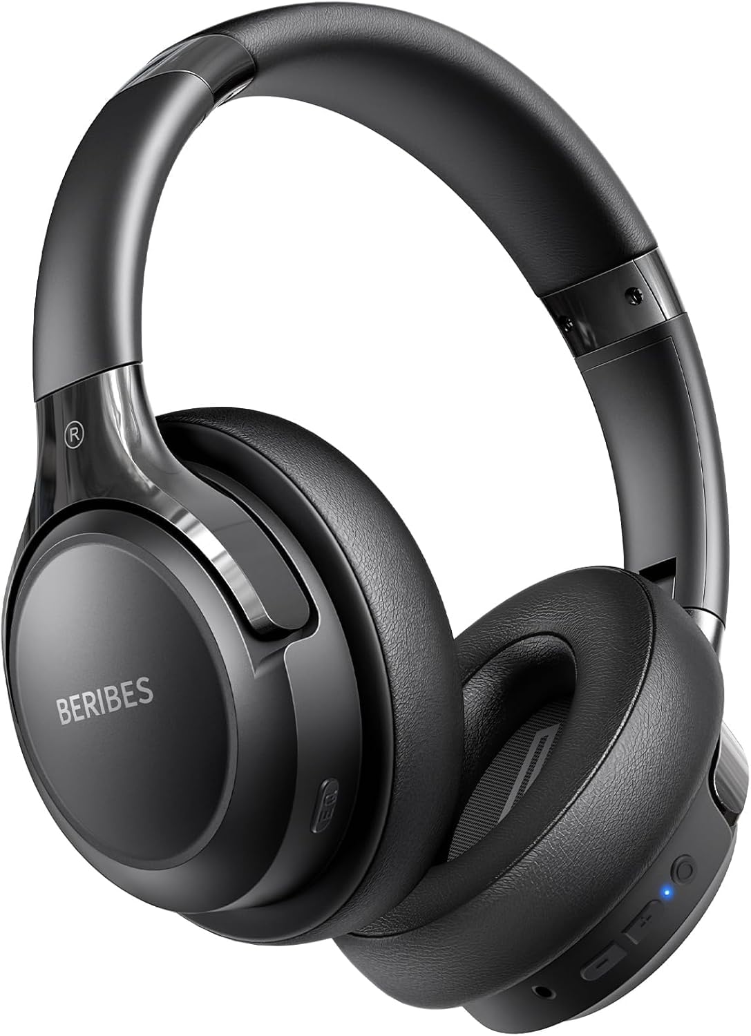 BERIBES Bluetooth Headphones Over Ear, 65H Playtime and 6 EQ Music Modes Wireless with Microphone, HiFi Stereo Foldable Lightweight Headset (Black)