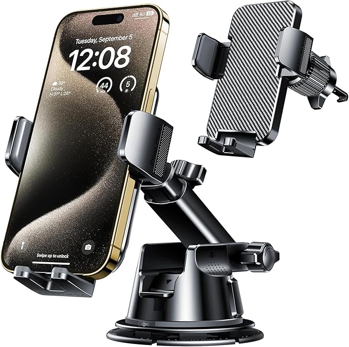 Qifutan Dash Mounted Holders Phone Holders for Your Car Phone Mount for Car Windshield Dashboard Air Vent Universal Hands Free Automobile Cell Phone Holder Fit for iPhone Smartphone