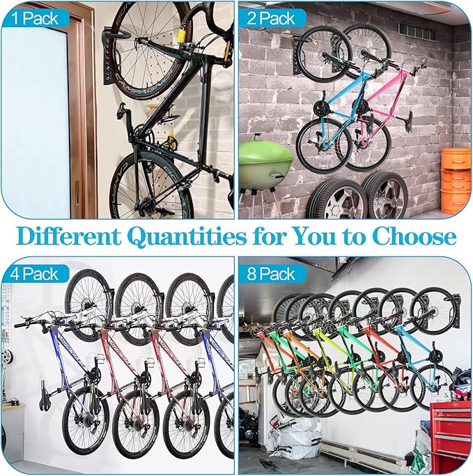 DkOvn 1/2/4 Pack Bike Rack Garage Wall Mount, Wall Mount Bike Rack with Screws, Holds Up to 66lb for Indoor Storage(1 Pack Black)