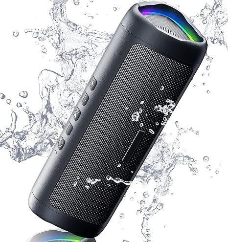 Bluetooth Speaker with HD Sound, Portable Wireless, IPX5 Waterproof, Up to 20H Playtime, TWS Pairing, BT5.3, for Home/Party/Outdoor/Beach, Stocking Stuffers, White Elephant Gifts for Adults (Black)