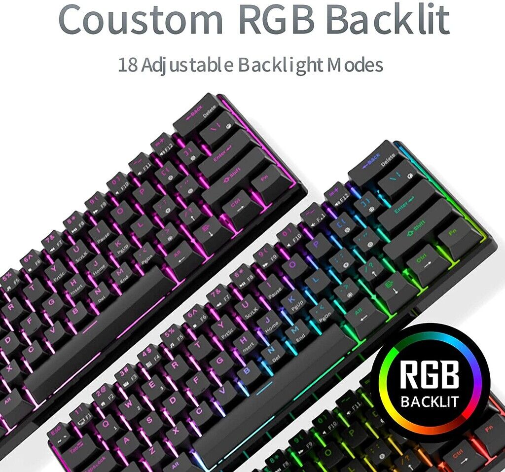 Royal Kludge RK61 TriMode RGB Hot Swappable Mechanical Keyboard Blue Switch (Black)
