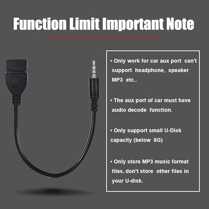 3.5mm (1/8 inch) AUX Audio Plug Male to USB 2.0 Female OTG Adapter Converter Cable for Playing Music with U-Disk in Your Car