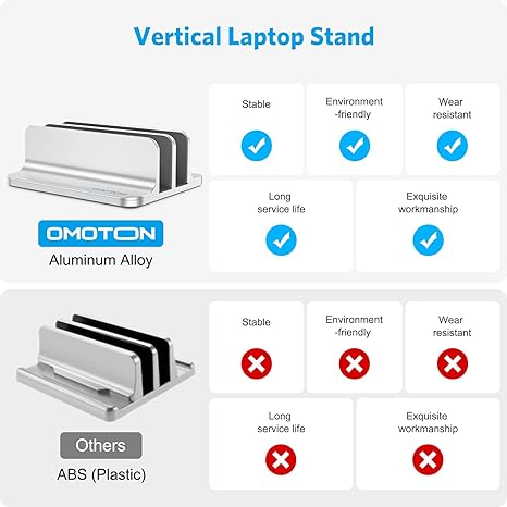 OMOTON [Updated Dock Version] Vertical Laptop Stand, Double Desktop Stand Holder with Adjustable Dock (Up to 17.3 inch), Fits All MacBok/Surface/Samsung/HP/Dell/Chrome Book (Silver)