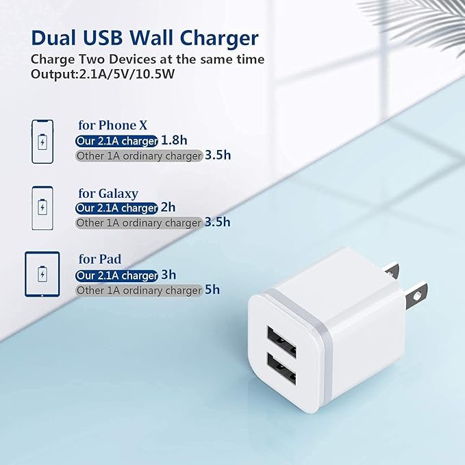 USB Wall Charger, LUOATIP 3-Pack 2.1A 5V Dual Port Cube Power Adapter Plug Block Charging Box Brick for iPhone 13 12 11 Pro Max SE XS XR X 8 7 6 6S Plus, Galaxy, LG, Moto, Android Phones