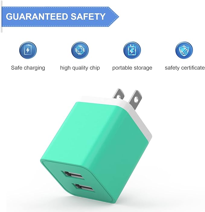 6Pack USB Wall Charger, iGENJUN 2.4A Dual USB Port Cube Power Plug Adapter Fast Phone Charger Block Charging Box Brick for iPhone 16/16 Pro/16 Pro Max/15, Samsung Galaxy, Pixel, LG, Android-Colorful
