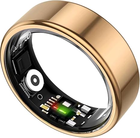 Smart Ring for Women&Men-Activity/Sleep/Heart Rate/HRV/Stress/Women's Health Tracker-IP68 Waterproof/Wearable-No Subscription Fee Required-Compatible with iPhone &Android (Gold, 8)