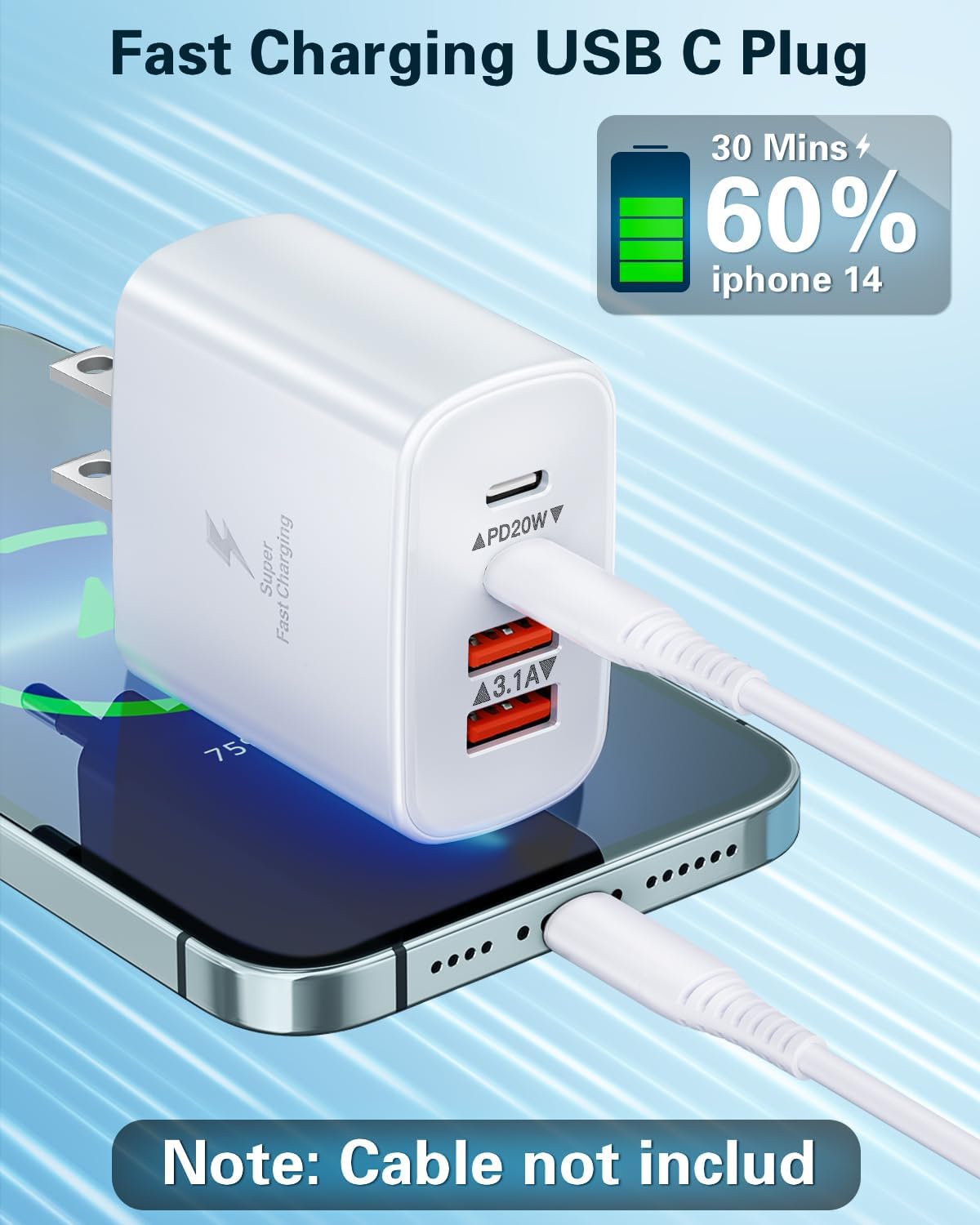 USB C Charger Block, 2-Pack 40W 4-Port USB C Wall Charger Fast Charging Dual Port PD Power Adapter+QC Double Wall Plug Multiport Type C Brick Chargers for iPhone 16 15 14 13 12 11 Pro Max XS,Samsung