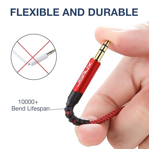JSAUX 2 Pack AUX Cable, [4ft/1.2m- Copper Shell, Hi-Fi Sound] 3.5mm TRS Auxiliary Audio Cable Nylon Braided Aux Cord Compatible with Car/Home Stereos,Speaker,Headphones,Sony,Echo Dot,Beats - Red