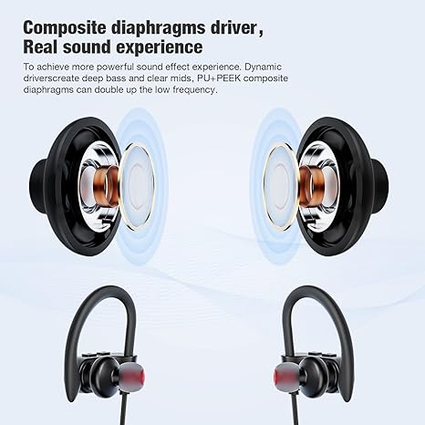 JOYWISE Bluetooth Wireless Headphones 16H Playtime Earbuds with Mic Stereo in-Ear Earphones, IPX7 Waterproof Sports Sound Isolation Headsets for Running, Gym, Workout