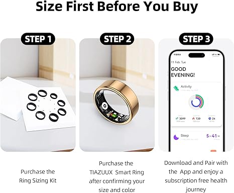 Smart Ring for Women&Men-Activity/Sleep/Heart Rate/HRV/Stress/Women's Health Tracker-IP68 Waterproof/Wearable-No Subscription Fee Required-Compatible with iPhone &Android (Gold, 8)