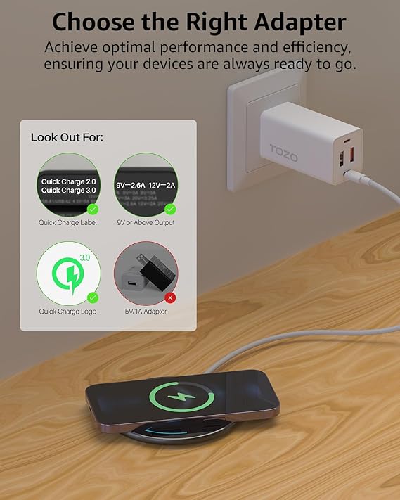 TOZO New Anti-Slip Wireless Charger 15W Max Fast Wireless Charging Pad Compatible with iPhone 16/16 Plus/16 Pro Max /15/14/13/SE Series, Samsung Galaxy S24/S23 Series (No AC Adapter), Black
