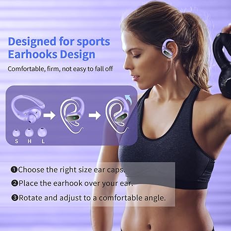 Wireless Earbuds, 2025 Bluetooth 5.4 Headphones Sport, Bluetooth Earbuds with ENC Noise Canceling Mic, 50H Stereo Wireless Headphones IP7 Waterproof with Earhooks, Dual LED Display for Workout/Running
