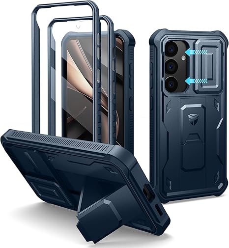 Dexnor for Samsung Galaxy S25 Case with Built-in Slide Camera Cover & Screen Protector & Kickstand,Heavy-Duty Shockproof Rugged Case Full-Body Bumper Protective Cover for Galaxy S25(2025),Navy Blue
