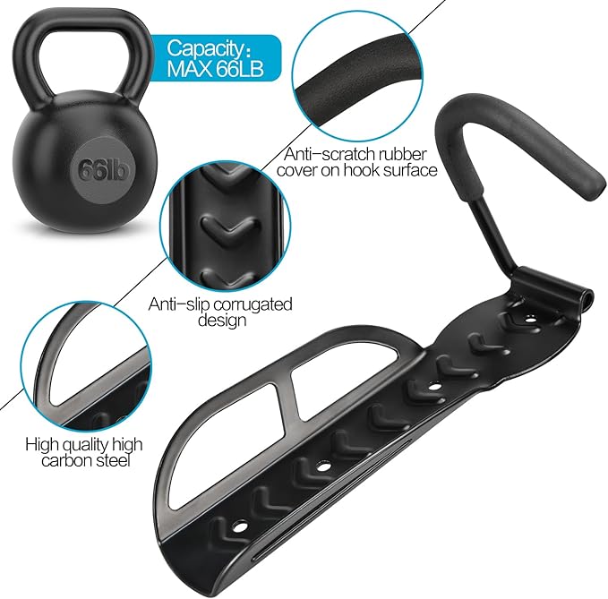 DkOvn 1/2/4 Pack Bike Rack Garage Wall Mount, Wall Mount Bike Rack with Screws, Holds Up to 66lb for Indoor Storage(1 Pack Black)
