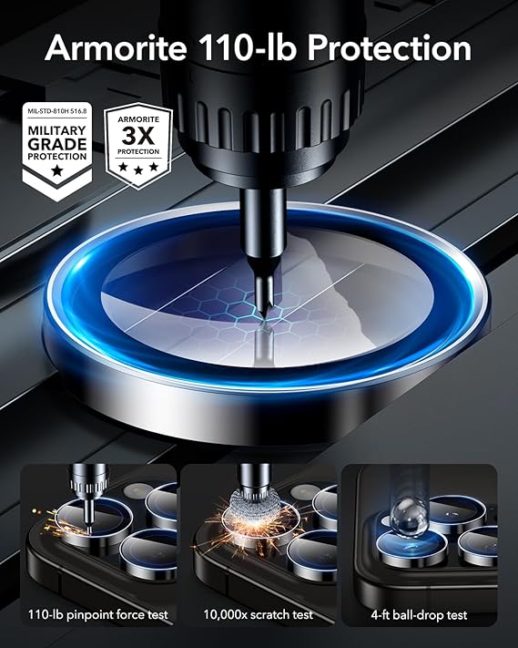 ESR Camera Lens Protector for iPhone 16 Pro Max/16 Pro/15 Pro Max/15 Pro/14 Pro Max/14 Pro, Ultra-tough HD Individual Lens Protectors, Scratch Resistant, Ultra-thin Tempered Glass, 1 Pack, Black