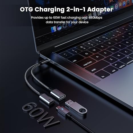 USB C OTG with Charging USB c OTG adapter Type C OTG Splitter with 60W PD Fast Charge Compatible for steam deck,Galaxy S24,Switch,Google Chromecast with Google TV,Onn,Pi-KVM,3D Printer,Octa4a,Pixel4