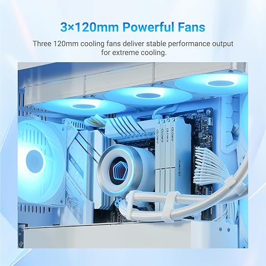 ID-COOLING FX360 INF White 360mm Liquid CPU Cooler, AIO Cooler ARGB Infinity Mirror Effect, 3x120mm Daisy-Chained Fans Low-Noise Operating 27.2dB(A) Max., Intel LGA1851/1700/1200/115X; AMD AM5/AM4