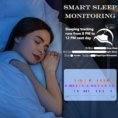 Smart Health Ring for Women Men Fitness Tracker with Heart Rate, Blood Oxygen, Blood Pressure, Sleep Monitoring, Step Counting, IP68 Waterproof for iPhone and Android, No Subscription Fee, Gold 8