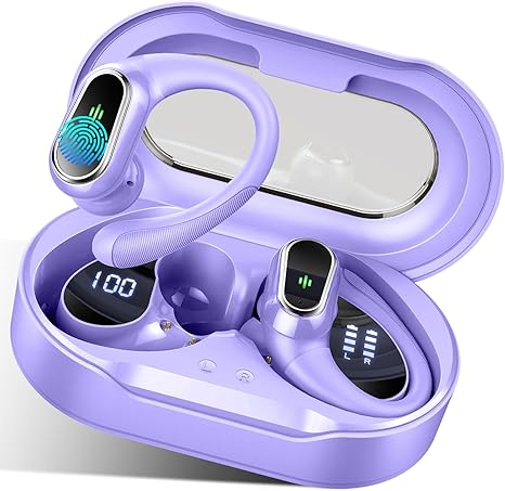 Wireless Earbuds, 2025 Bluetooth 5.4 Headphones Sport, Bluetooth Earbuds with ENC Noise Canceling Mic, 50H Stereo Wireless Headphones IP7 Waterproof with Earhooks, Dual LED Display for Workout/Running