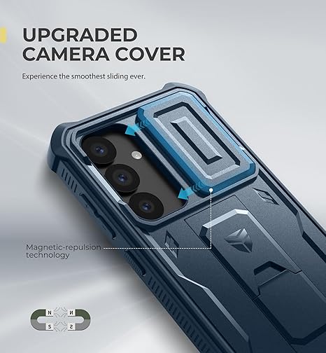 Dexnor for Samsung Galaxy S25 Case with Built-in Slide Camera Cover & Screen Protector & Kickstand,Heavy-Duty Shockproof Rugged Case Full-Body Bumper Protective Cover for Galaxy S25(2025),Navy Blue