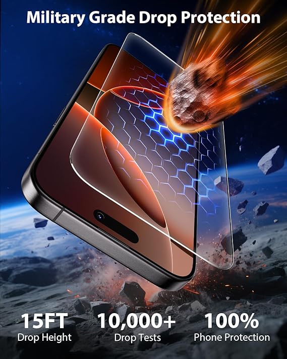 Mkeke 3 Pack Screen Protector for iPhone 16 Pro Max 6.9", [9H+ Tempered Glass] [Military-Grade Drop Protection][Easy Installation Frame] HD Clear, Anti-Scratch, Bubble Free