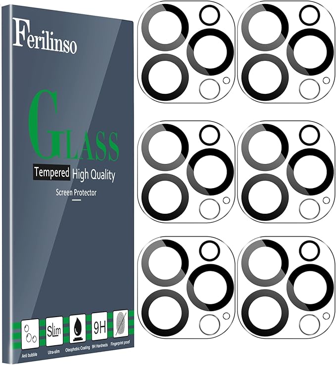 Ferilinso [6 Pack] Camera Lens Protector for iPhone 14 Pro Max iPhone 15 Pro Max iPhone 14 Pro iPhone 15 Pro Accessories camera screen Cover 9H Glass Unbreakable Protection Case Friendly