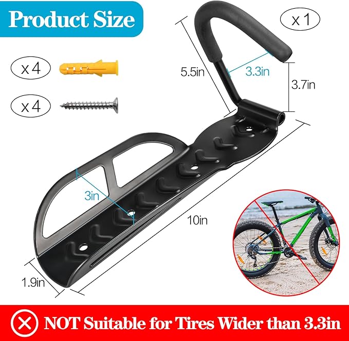 DkOvn 1/2/4 Pack Bike Rack Garage Wall Mount, Wall Mount Bike Rack with Screws, Holds Up to 66lb for Indoor Storage(1 Pack Black)