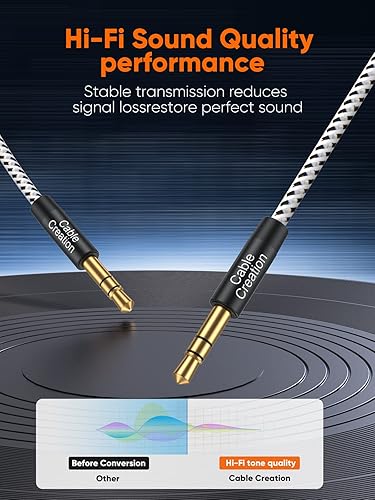 CableCreation 3.5mm Aux Cable 0.45meter, Short Male to Male 1/8 Audio Auxiliary Cord Braided Hi-Fi Sound for Car, Headphone Jack, Speaker, Home Stereos, Smartphone