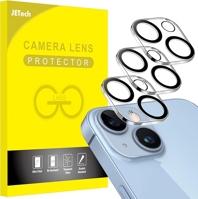 JETech Camera Lens Protector for iPhone 14 6.1-Inch and iPhone 14 Plus 6.7-Inch, 9H Tempered Glass, Anti-Scratch, Case Friendly, Does Not Affect Night Shots, HD Clear, 3-Pack