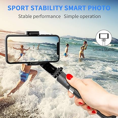 Gimbal Stabilizer for Smartphone ，with Retractable Selfie Stick and Tripod，1-Axis Multifunction Remote 360°Automatic Rotation， Auto Balance for iPhone/Android