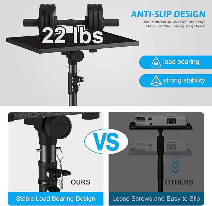 Projector Stand Tripod from 23" to 46", Laptop Tripod Stand Height Adjustable with Gooseneck Phone Holder, Laptop Floor Stand for Office, Home, Stage, Studio, DJ Racks Holder Mount
