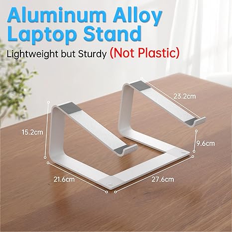 Laptop Stand for Desk Detachable Aluminum Computer Riser Portable Metal Notebook Holder Compatible with MacBook Air, Pro, Dell, HP, Lenovo and All 10-16" Laptops, Silver