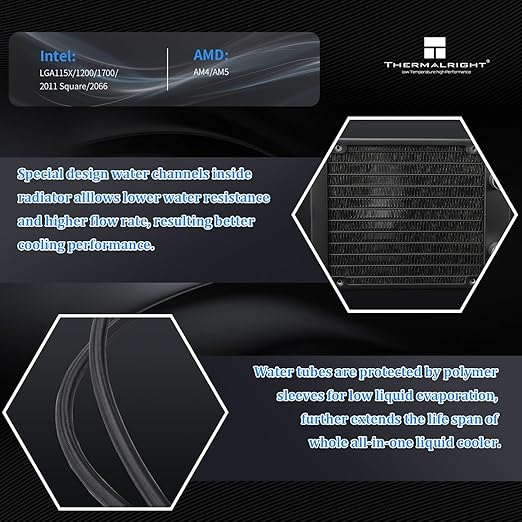 Thermalright Aqua Elite 120 V3 AIO CPU Cooler, 120mm Liquid Cooling, ARGB PWM Fans, Intel LGA1150-1200/AMD AM4-AM5