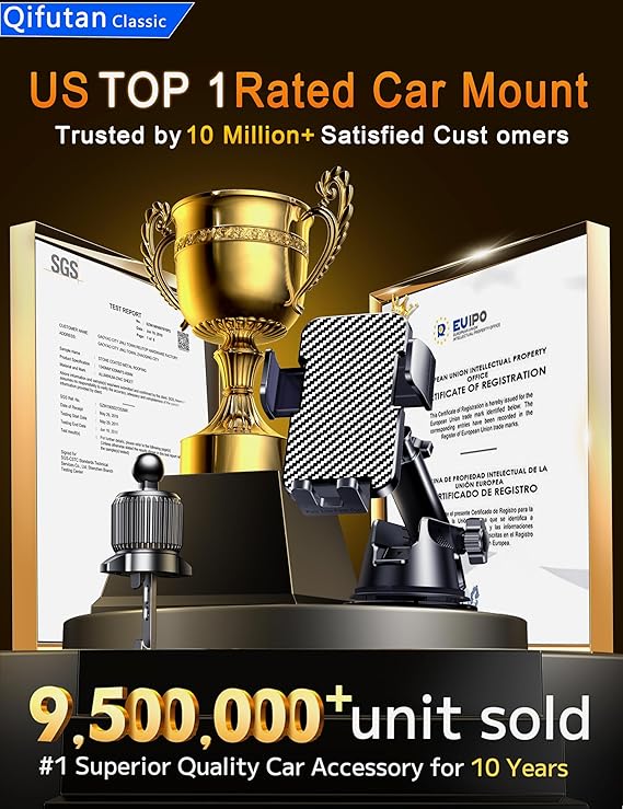 Qifutan Dash Mounted Holders Phone Holders for Your Car Phone Mount for Car Windshield Dashboard Air Vent Universal Hands Free Automobile Cell Phone Holder Fit for iPhone Smartphone