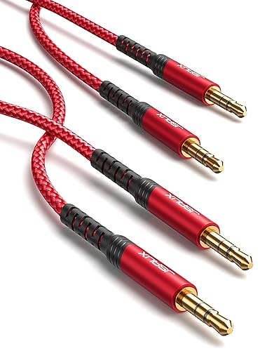 JSAUX 2 Pack AUX Cable, [4ft/1.2m- Copper Shell, Hi-Fi Sound] 3.5mm TRS Auxiliary Audio Cable Nylon Braided Aux Cord Compatible with Car/Home Stereos,Speaker,Headphones,Sony,Echo Dot,Beats - Red