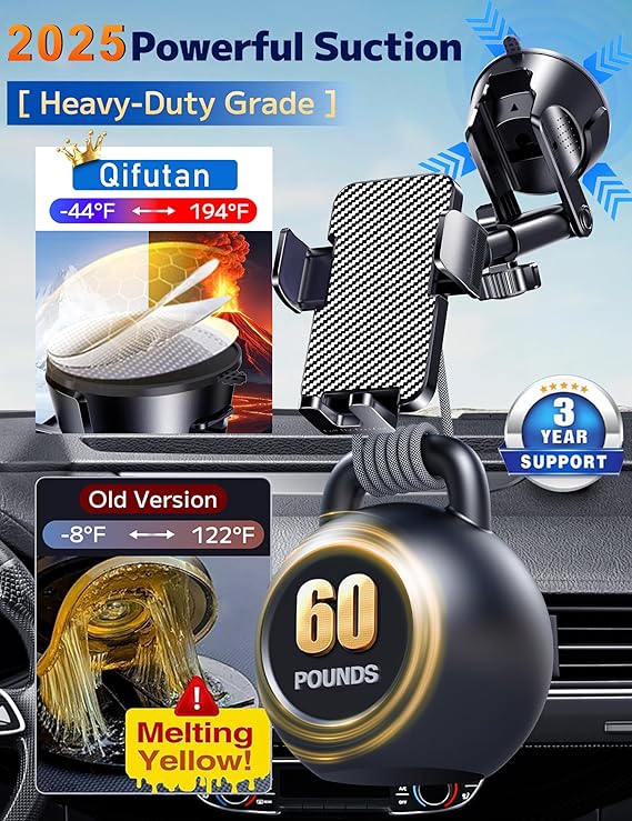 Qifutan Dash Mounted Holders Phone Holders for Your Car Phone Mount for Car Windshield Dashboard Air Vent Universal Hands Free Automobile Cell Phone Holder Fit for iPhone Smartphone