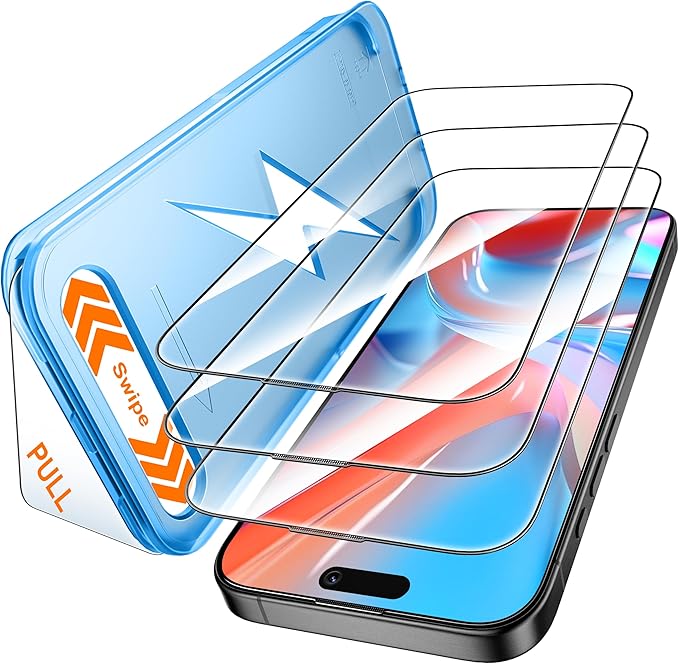 Mkeke for iPhone 15 Pro Max Screen Protector 3 Pack [9H+ Tempered Glass] [15FT Military-Grade Drop Protection] Shockproof Full Edge Coverage 6.7 inch