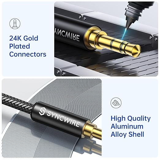 Syncwire 3.5mm Nylon Braided Aux Cable (3.3ft/1m,Hi-Fi Sound), Audio Auxiliary Input Adapter Male to Male Cord for Headphones, Car, Home Stereos, Speaker, iPhone, iPad, iPod, Echo & More – Black