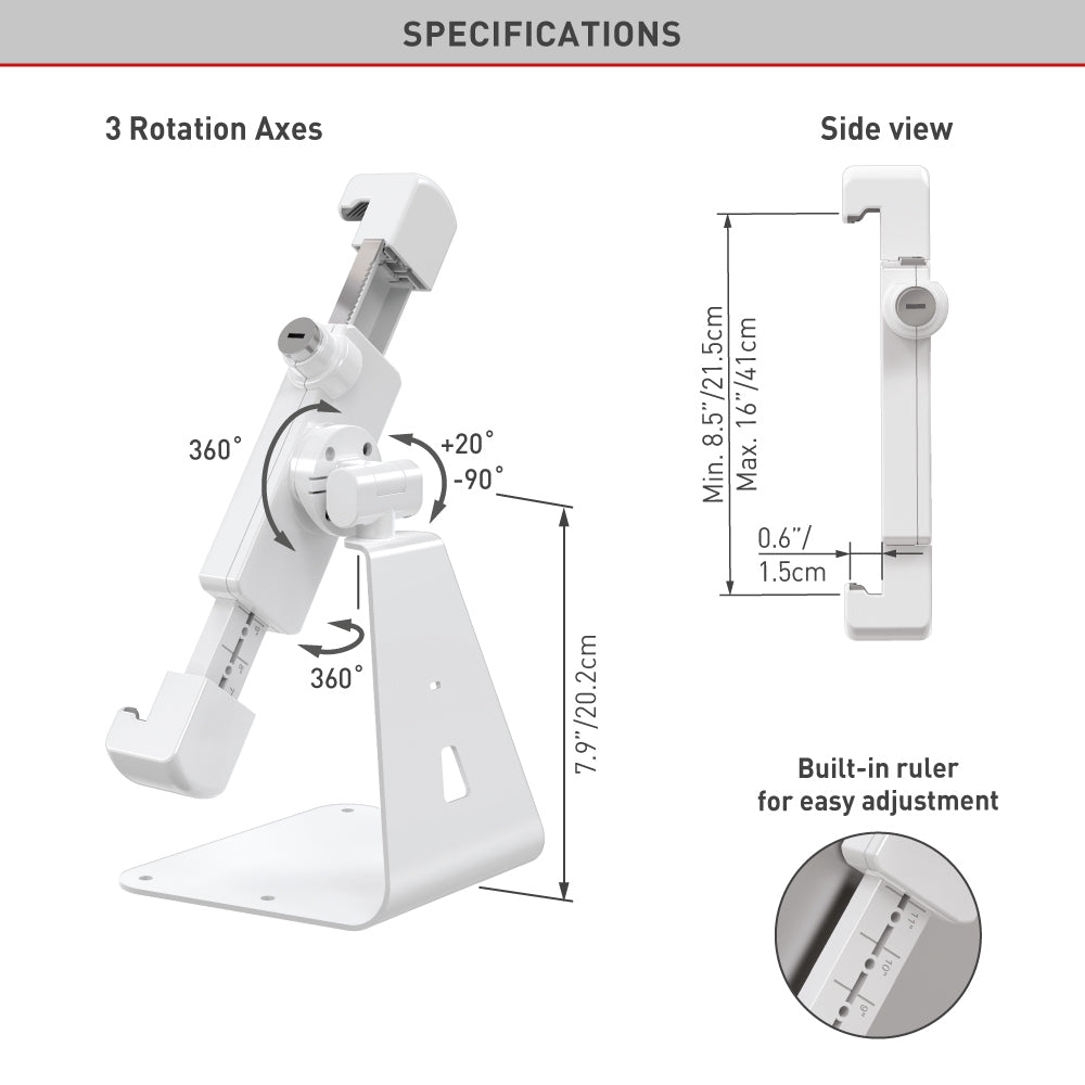 Barkan 7–14" Anti-Theft Tablet Desk Stand with 360° Rotation Swivel Tilt